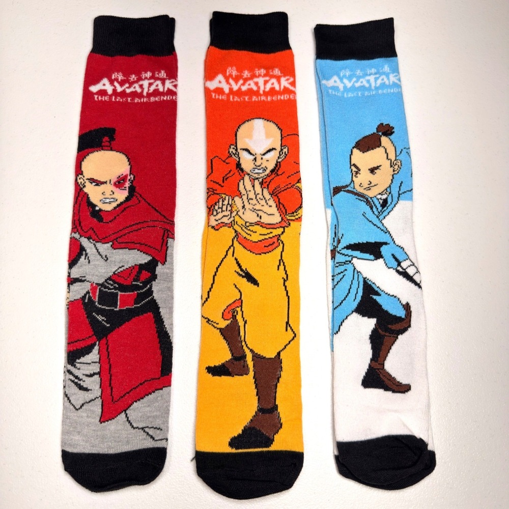 Avatar The Last Airbender Crew Socks 3 Pack Aang Zuko Sokka Anime Men Size 6-12
